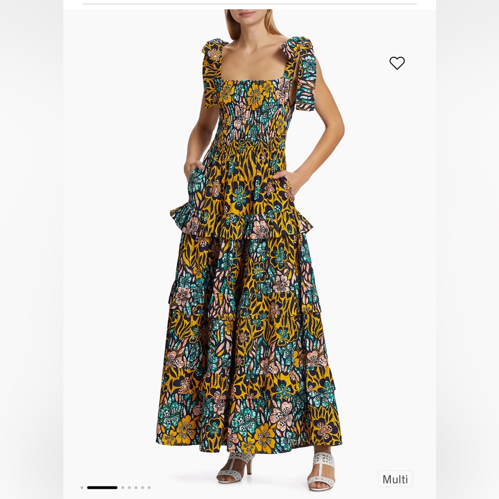 Elisamama Idera Cotton Floral Ruffle Maxi Dress Size Small